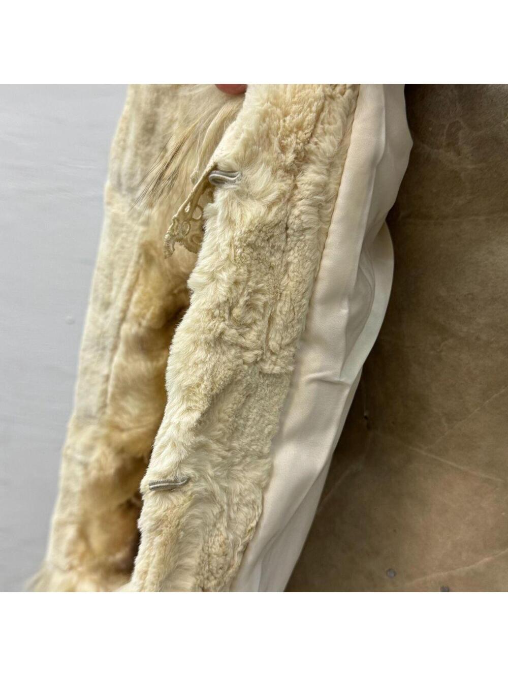 Vintage Y2K Lace and Raccoon Rabbit Calfskin Fur Jacket Burnt Cream - Picture 7 of 8